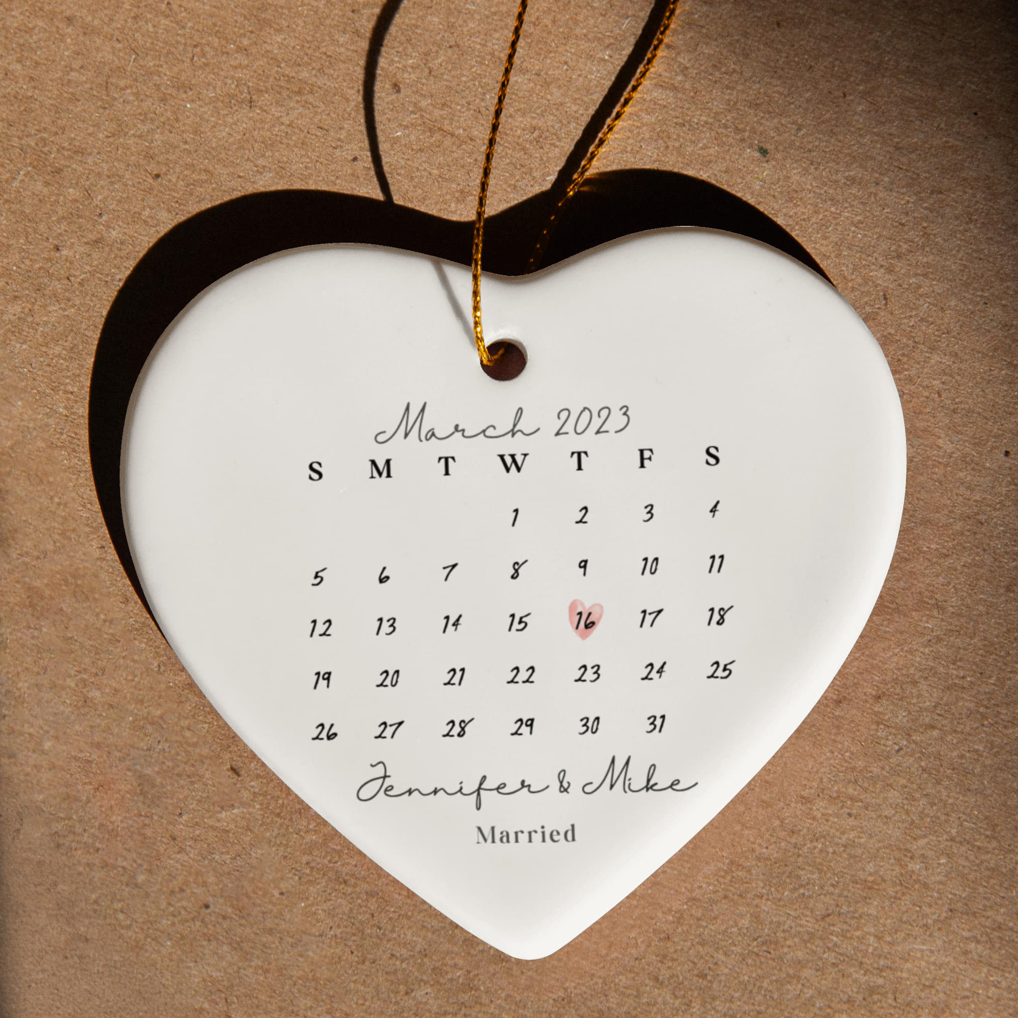 Personalized Wedding Date Ornament, Custom Calendar Heart Ornament, First Christmas Married Gift, Anniversary Keepsake Ornament