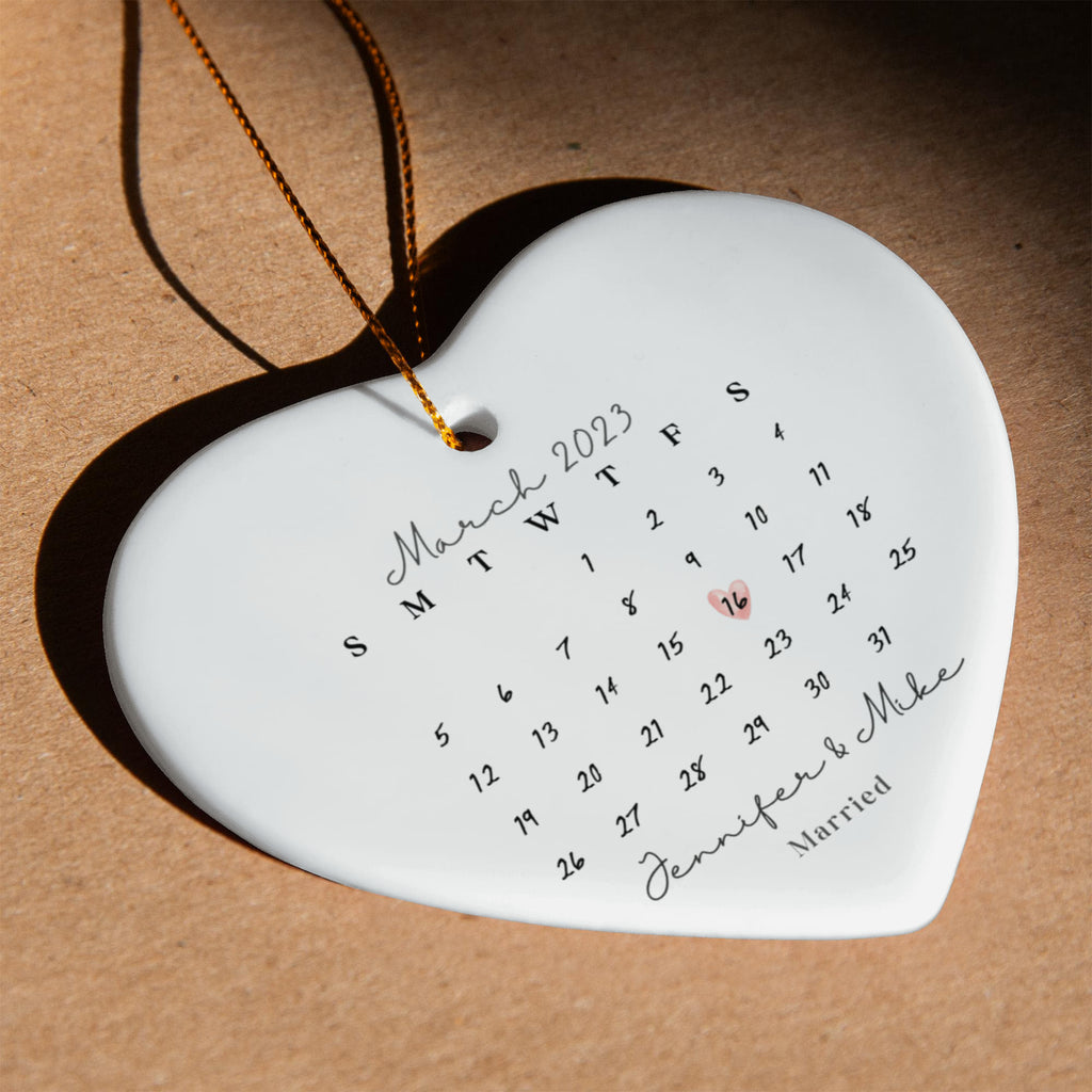 Personalized Wedding Date Ornament, Custom Calendar Heart Ornament, First Christmas Married Gift, Anniversary Keepsake Ornament