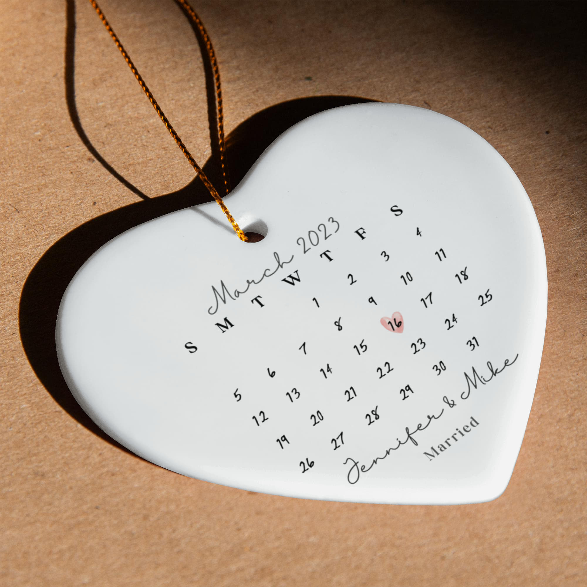 Personalized Wedding Date Ornament, Custom Calendar Heart Ornament, First Christmas Married Gift, Anniversary Keepsake Ornament