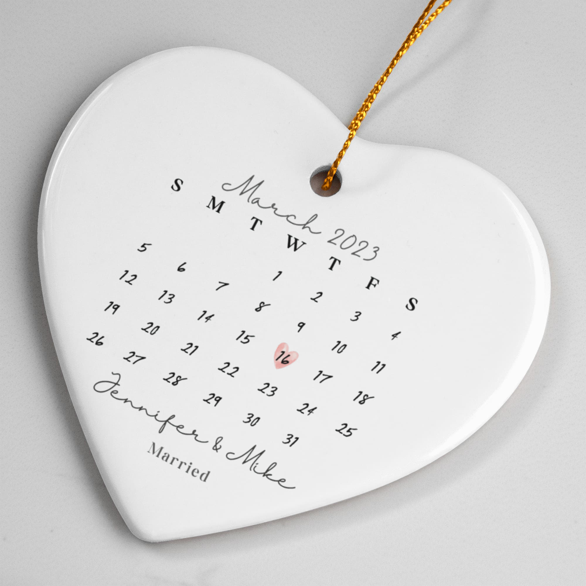 Personalized Wedding Date Ornament, Custom Calendar Heart Ornament, First Christmas Married Gift, Anniversary Keepsake Ornament