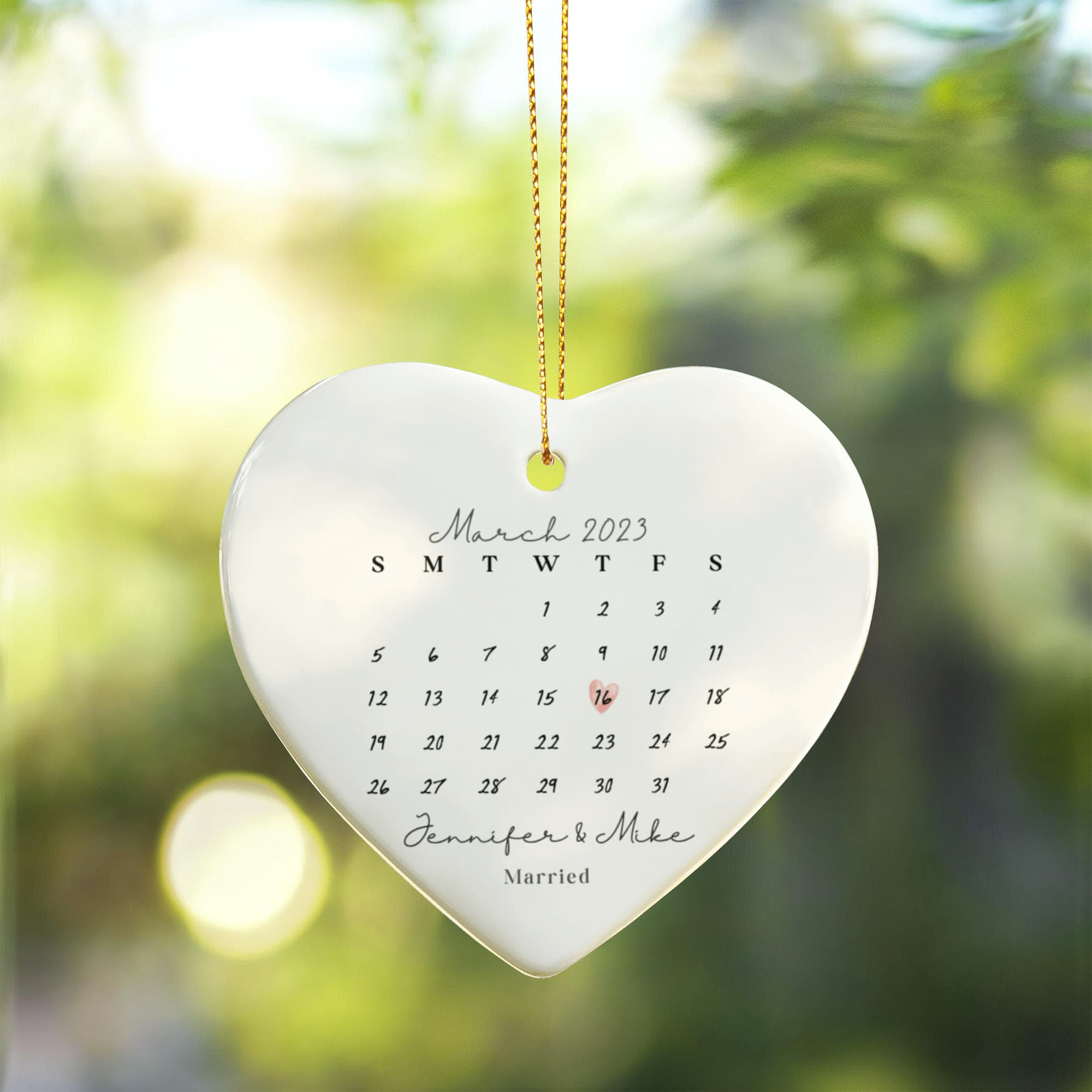 Personalized Wedding Date Ornament, Custom Calendar Heart Ornament, First Christmas Married Gift, Anniversary Keepsake Ornament