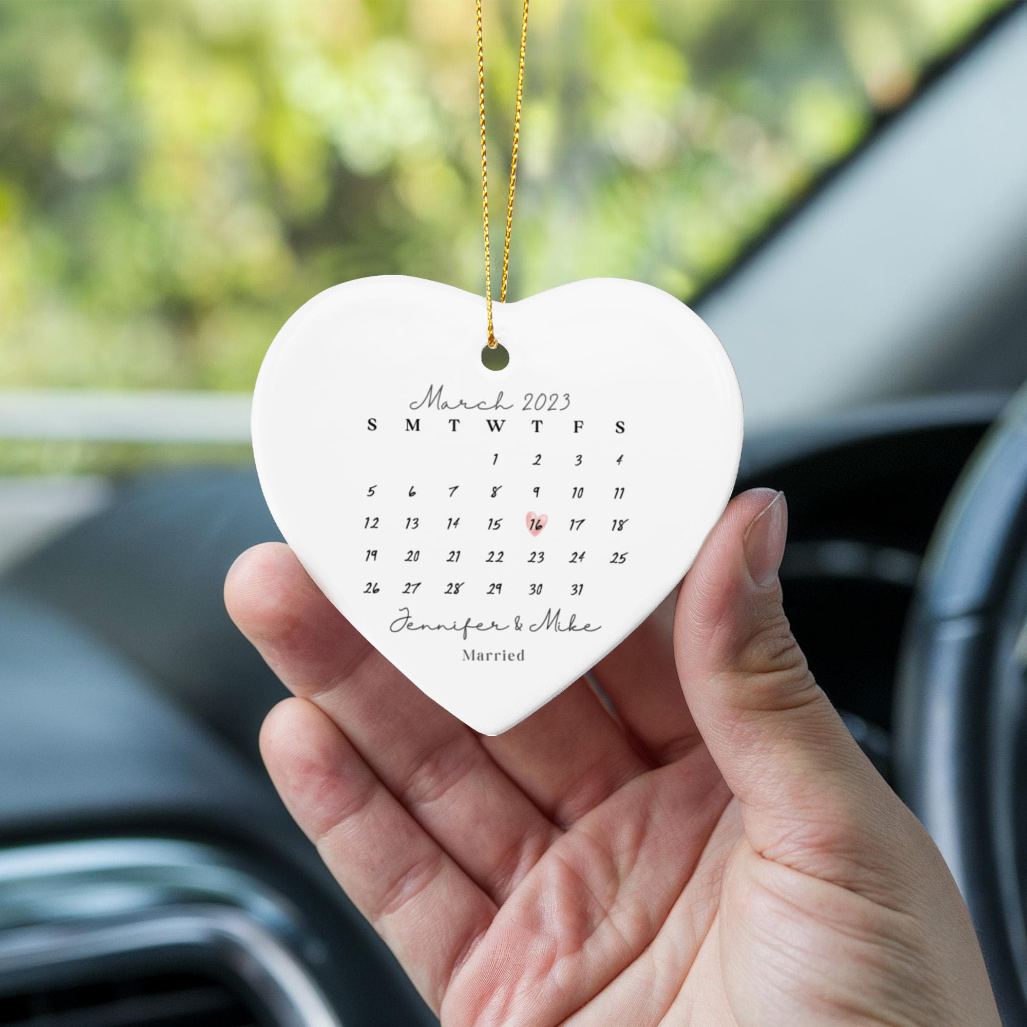 Personalized Wedding Date Ornament, Custom Calendar Heart Ornament, First Christmas Married Gift, Anniversary Keepsake Ornament