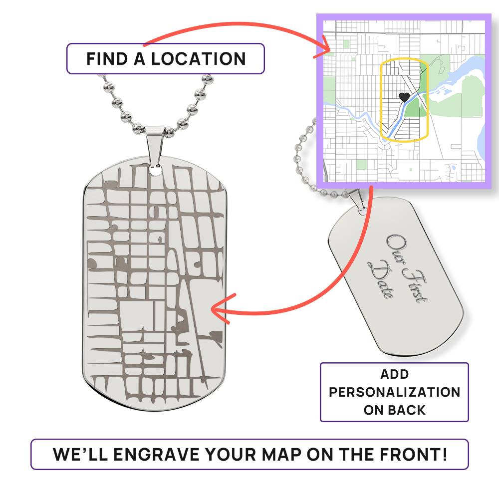 Where We Met Dog Tag Necklace • Custom Street Map • Personalized Location Keepsake