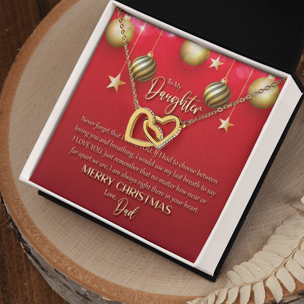 To My Daughter: I Love You - Merry Christmas! - Interlocking Hearts Necklace