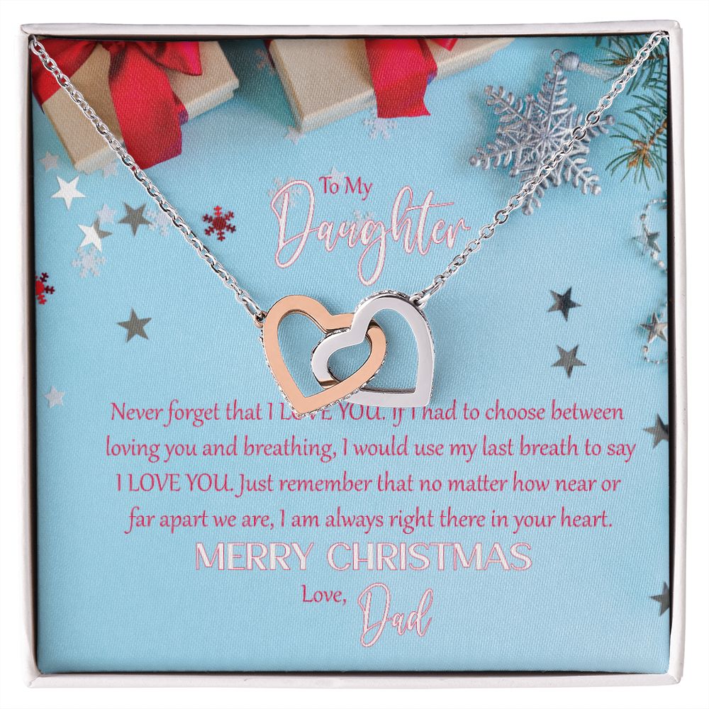 To My Daughter: I Love You - Merry Christmas! - Interlocking Hearts Necklace