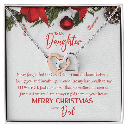 To My Daughter: I Love You - Merry Christmas! - Interlocking Hearts Necklace