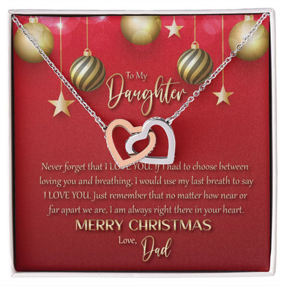 To My Daughter: I Love You - Merry Christmas! - Interlocking Hearts Necklace