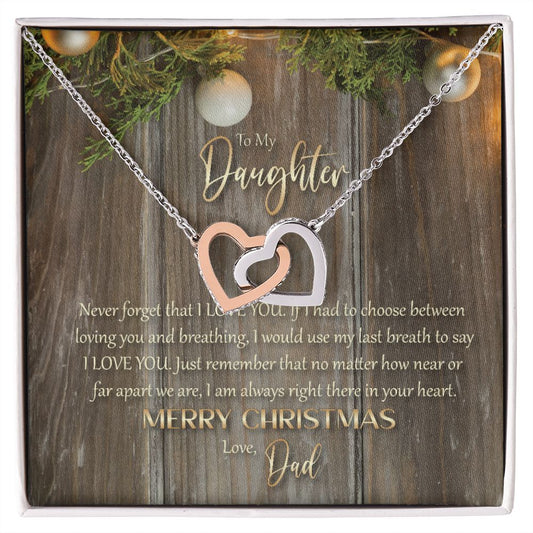 To My Daughter: I Love You - Merry Christmas! - Interlocking Hearts Necklace