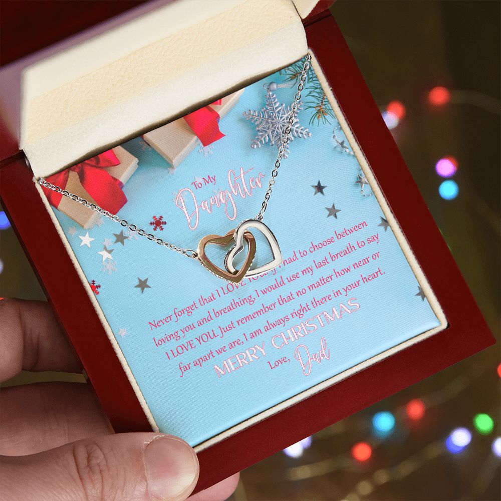 To My Daughter: I Love You - Merry Christmas! - Interlocking Hearts Necklace